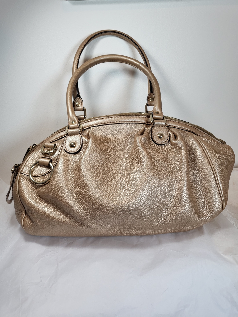 Gucci AUTHENTIC Metallic Champagne Leather Satchel Bag